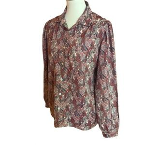 Vintage Paisley Floral Button Up Blouse